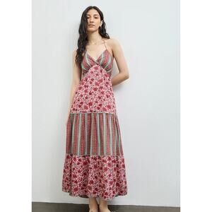 Bombay Paisley Westside Floral Mixed Print Halter Maxi Dress XS